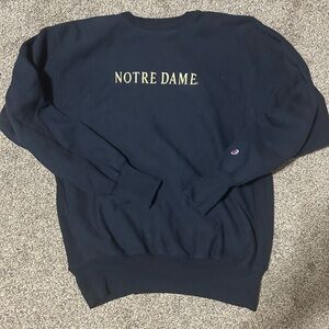 Vintage Champion Men's Navy Notre Dame Crewneck Sweater